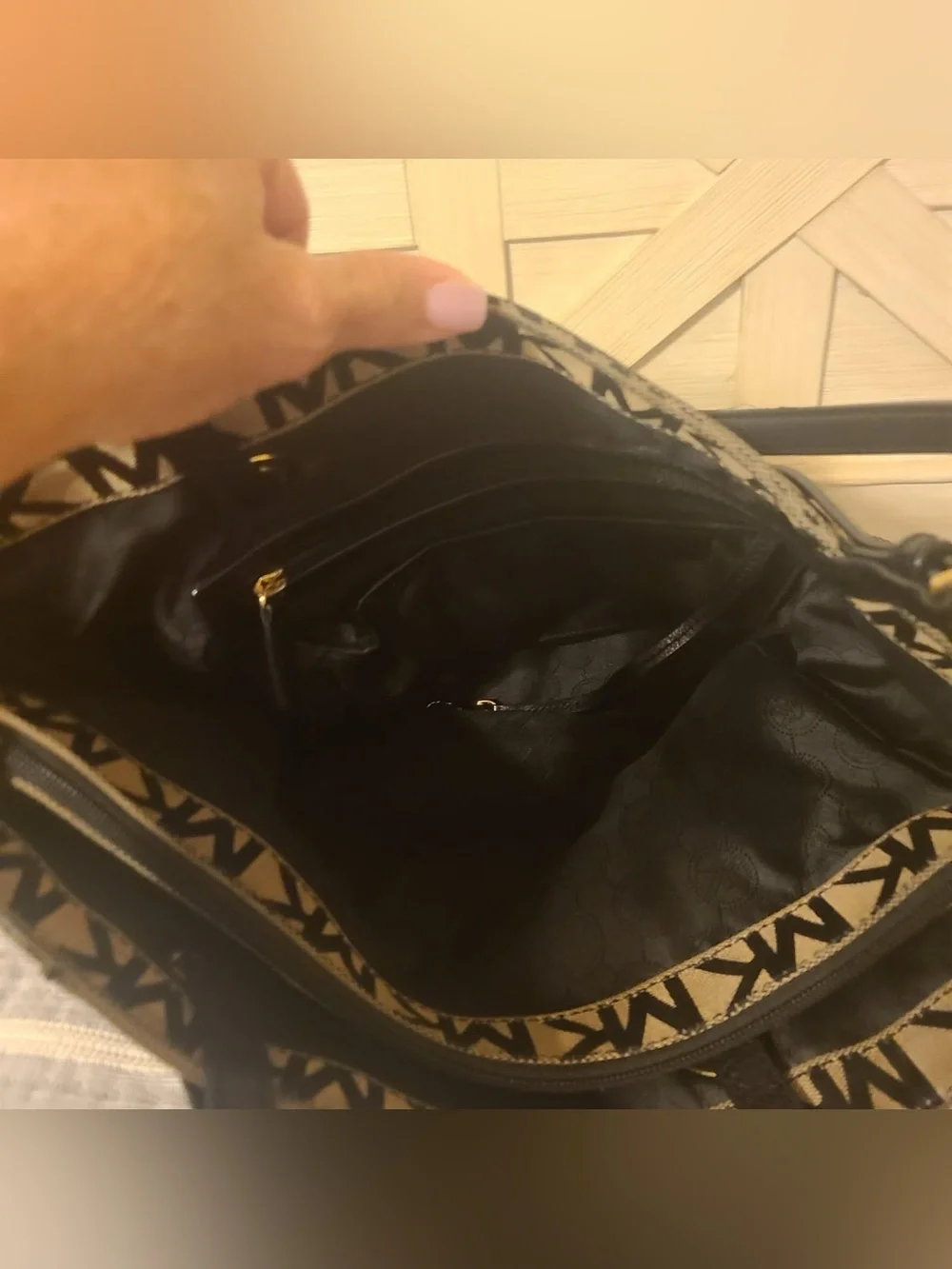 Michael Kors Beige and Black MK Logo Tote